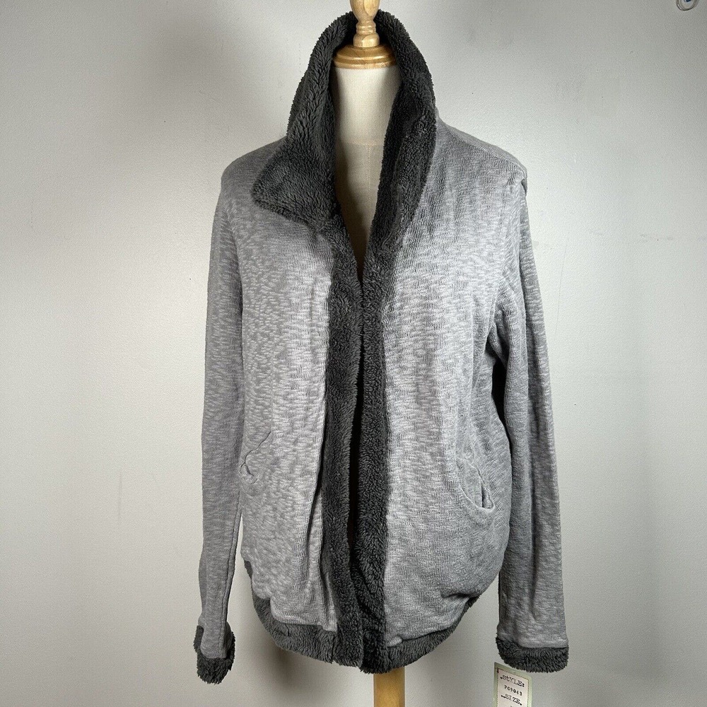 PETE & GRETA Johnny Was Women's Medium Gray Fuzzy Fleece Sherpa Cardigan NWT